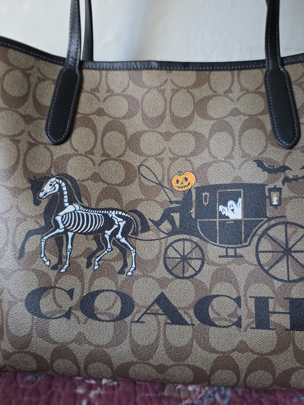 COACH Brown Signature Canvas Tote with Halloween Graphic